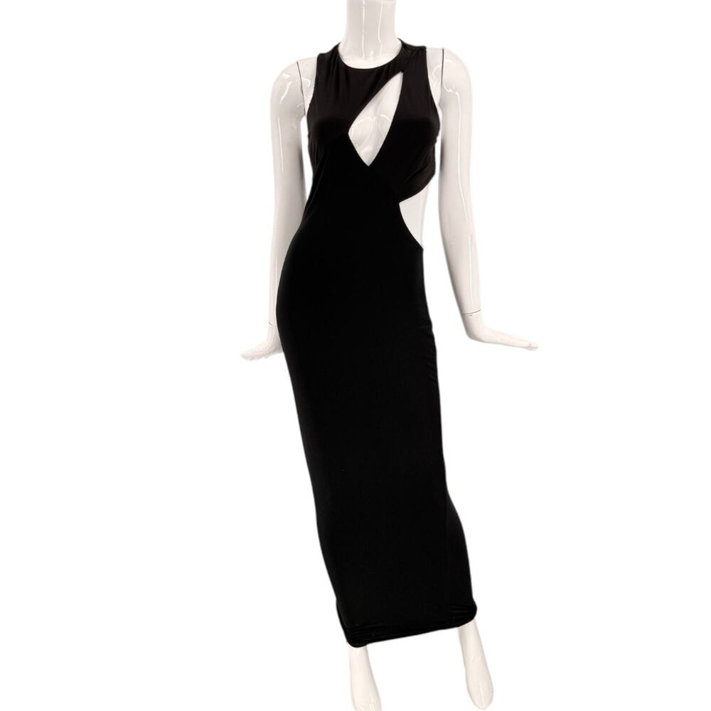 Magnolia Cutout Bodycon Maxi Dress Black Sleeveless Keyhole Women's Size Large